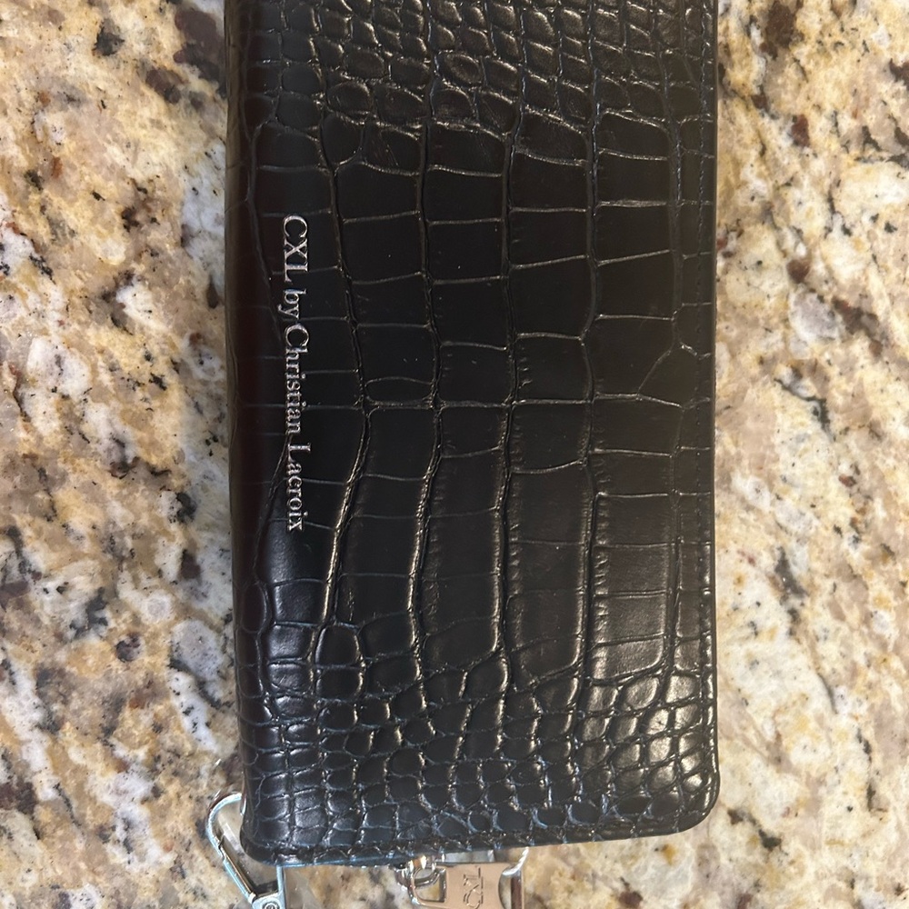 CXL by Christian Lacroix Wristlet Wallet Black Kara Croco Zip Accordion NWT - Picture 2 of 5